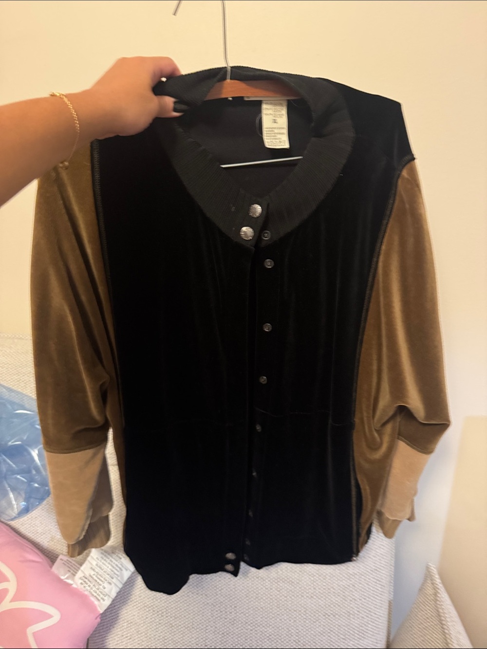 Sonia Rykiel Paris Black & Brown Velvet Varsity Jacket